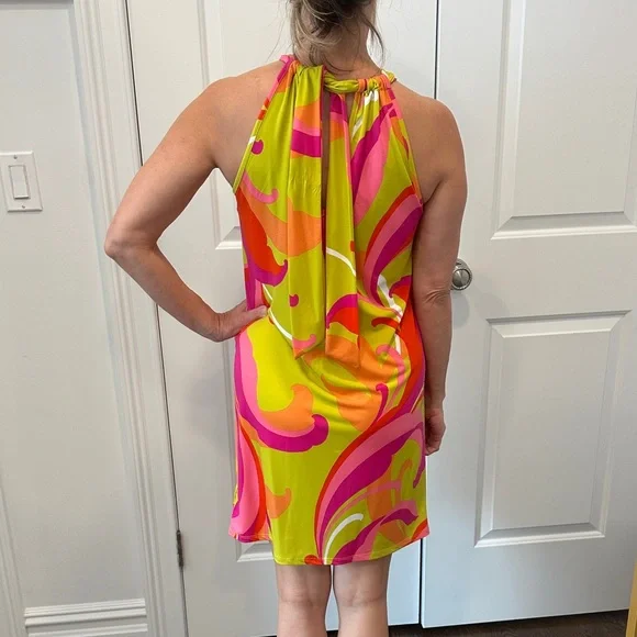 Trina Turk Vibrant Pink and Orange Halter Dress - Picture 2 of 3